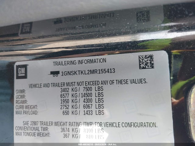 2021 Chevrolet Tahoe 4wd High Country მანქანა იყიდება აუქციონზე, vin: 1GNSKTKL2MR155413, აუქციონის ნომერი: 46036210