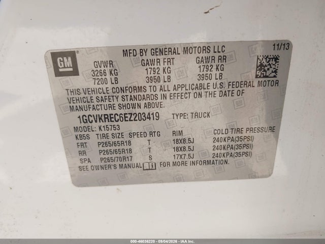 Aukcja sprzedaży 2014 Chevrolet Silverado 1500 Lt, vin: 1GCVKREC6EZ203419, numer aukcji: 46036220