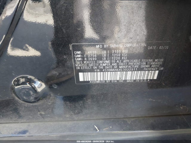 Aukcja sprzedaży 2020 Subaru Legacy Limited, vin: 4S3BWAN6XL3022911, numer aukcji: 46036269