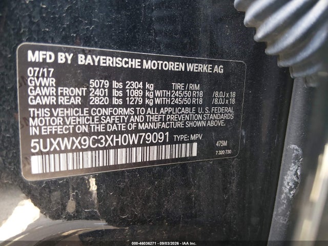 Aukcja sprzedaży 2017 Bmw X3 Xdrive28i, vin: 5UXWX9C3XH0W79091, numer aukcji: 46036271