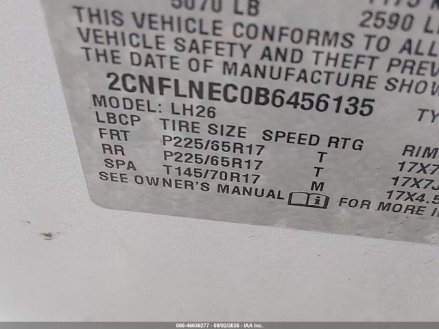 46036277 :رقم المزاد ، 2CNFLNEC0B6456135 vin ، 2011 Chevrolet Equinox Lt W/2lt مزاد بيع