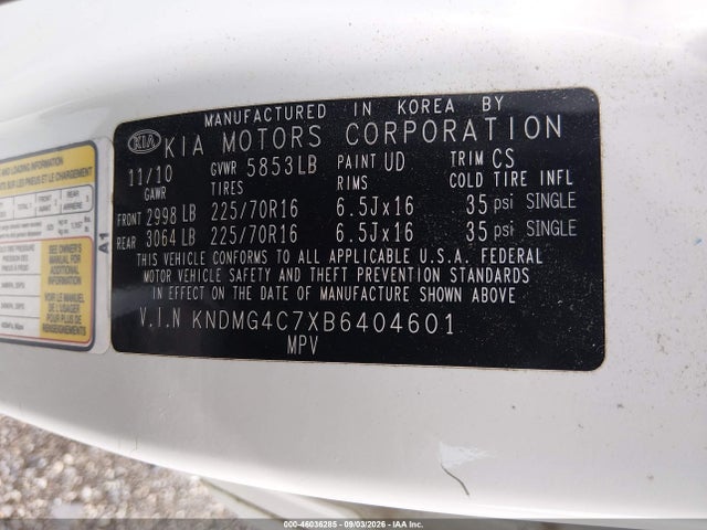Продаж на аукціоні авто 2011 Kia Sedona Lx, vin: KNDMG4C7XB6404601, номер лоту: 46036285