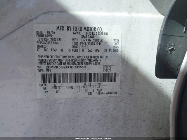 2FMPK3G9XGBC31510 Ford EDGE SE