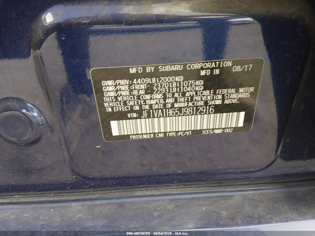 Продажа на аукционе авто 2018 Subaru Wrx Limited, vin: JF1VA1H65J9812916, номер лота: 46036289