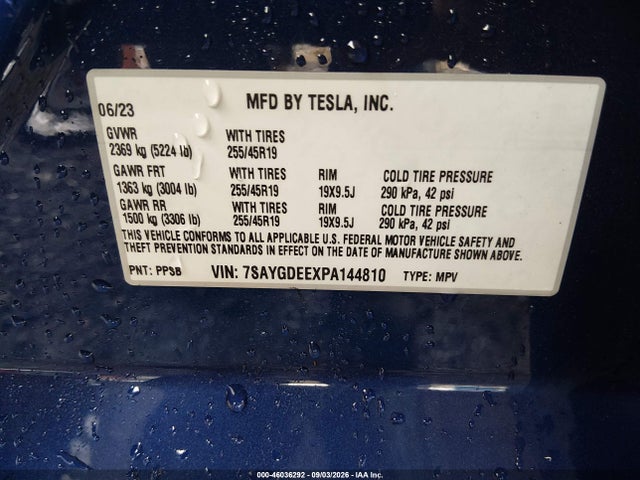 Продаж на аукціоні авто 2023 Tesla Model Y Awd/long Range Dual Motor All-wheel Drive, vin: 7SAYGDEEXPA144810, номер лоту: 46036292