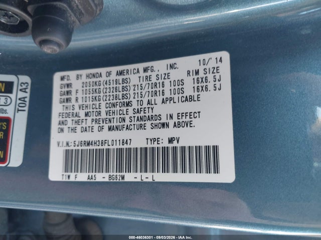 Aukcja sprzedaży 2015 Honda Cr-v Lx, vin: 5J6RM4H38FL011847, numer aukcji: 46036301
