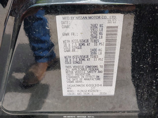 Продаж на аукціоні авто 2013 Nissan Pathfinder Sl, vin: 5N1AR2MM2DC609304, номер лоту: 46036315