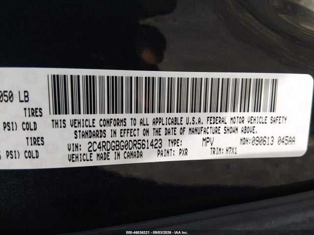 46036321 :رقم المزاد ، 2C4RDGBG0DR561423 vin ، 2013 Dodge Grand Caravan Se مزاد بيع