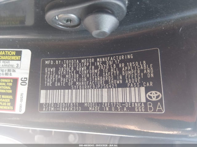 Продаж на аукціоні авто 2018 Toyota Corolla Le, vin: 5YFBURHE9JP756421, номер лоту: 46036343