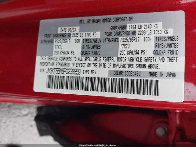 Aukcja sprzedaży 2023 Mazda Cx-5 2.5 S Select, vin: JM3KFBBM8P0238859, numer aukcji: 46036354