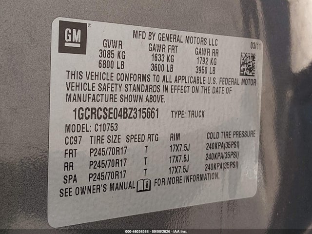 Aukcja sprzedaży 2011 Chevrolet Silverado 1500 Lt, vin: 1GCRCSE04BZ315661, numer aukcji: 46036368