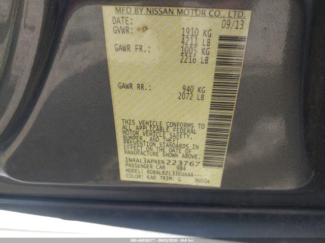 Продаж на аукціоні авто 2014 Nissan Altima 2.5/s/sv/sl, vin: 1N4AL3APXEN223767, номер лоту: 46036377