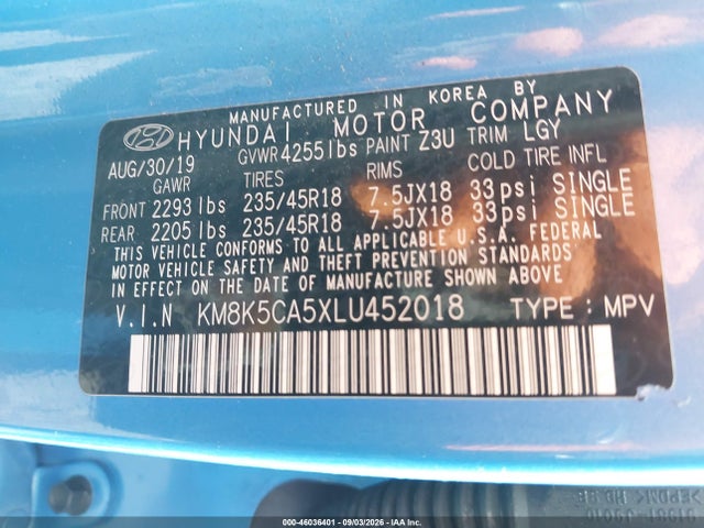 Aukcja sprzedaży 2020 Hyundai Kona Ultimate, vin: KM8K5CA5XLU452018, numer aukcji: 46036401