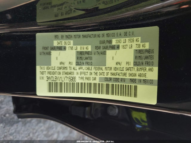 46036418 :رقم المزاد ، 3MYDLBYV1LY715966 vin ، 2020 Toyota Yaris Le مزاد بيع