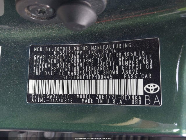 Toyota Corolla Le Plus 2014 5YFBURHE1EP100445 Image 9