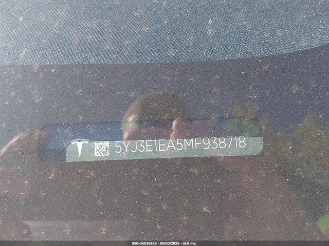 Aukcja sprzedaży 2021 Tesla Model 3 Standard Range Plus Rear-wheel Drive, vin: 5YJ3E1EA5MF938718, numer aukcji: 46036448