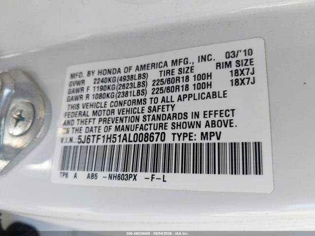 Продаж на аукціоні авто 2010 Honda Accord Crosstour Ex-l, vin: 5J6TF1H51AL008670, номер лоту: 46036458