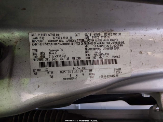 Ford FOCUS SE 2014 1FADP3F27EL420518 Image 9