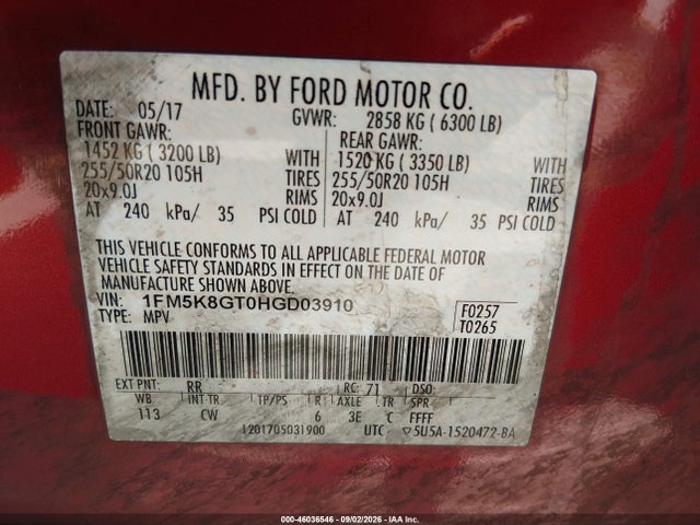 Продажа на аукционе авто 2017 Ford Explorer Sport, vin: 1FM5K8GT0HGD03910, номер лота: 46036546