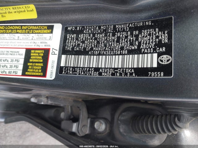 2014 Toyota Camry Se მანქანა იყიდება აუქციონზე, vin: 4T1BF1FK5EU758188, აუქციონის ნომერი: 46036570