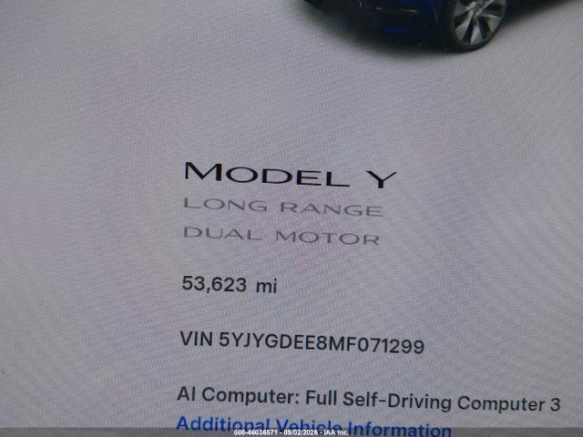 Продаж на аукціоні авто 2021 Tesla Model Y Long Range Dual Motor All-wheel Drive, vin: 5YJYGDEE8MF071299, номер лоту: 46036571