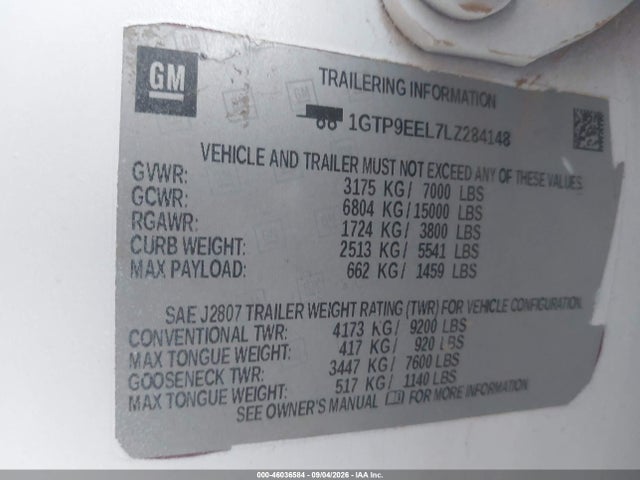 2020 Gmc Sierra 1500 მანქანა იყიდება აუქციონზე, vin: 1GTP9EEL7LZ284148, აუქციონის ნომერი: 46036584