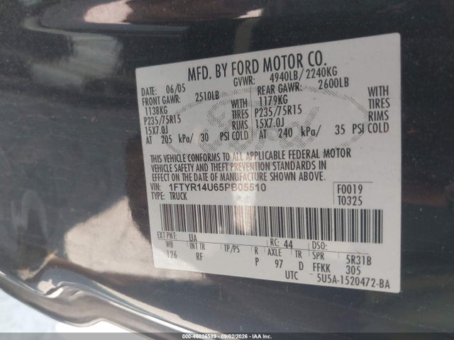 Продаж на аукціоні авто 2005 Ford Ranger Edge/stx/xl/xlt, vin: 1FTYR14U65PB05510, номер лоту: 46036589