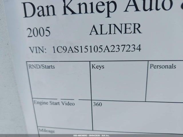 Продажа на аукционе авто 2005 Aliner Columbia, vin: 1C9AS15105A237234, номер лота: 46036593