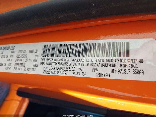 46036595 :رقم المزاد ، 1C4AJWAGXCL285132 vin ، 2012 Jeep Wrangler Sport مزاد بيع