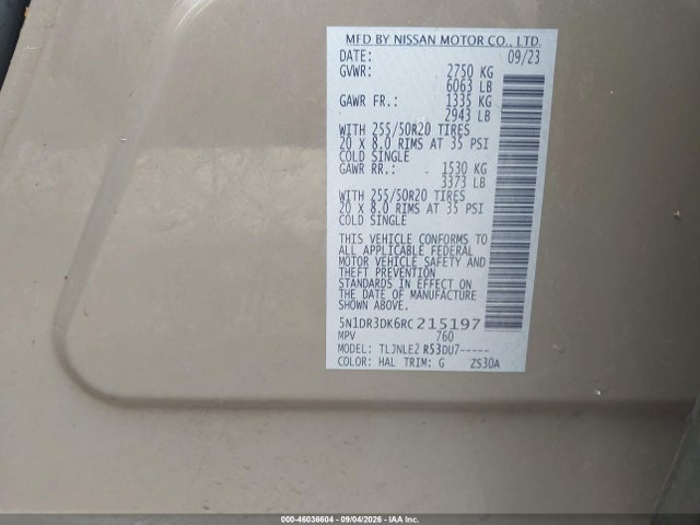 Продаж на аукціоні авто 2024 Nissan Pathfinder Platinum 4wd, vin: 5N1DR3DK6RC215197, номер лоту: 46036604
