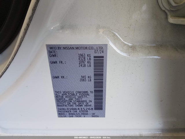 Продажа на аукционе авто 2024 Nissan Altima Sr Fwd, vin: 1N4BL4CV6RN435268, номер лота: 46036621