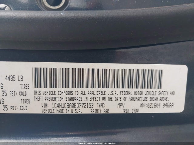 Продаж на аукціоні авто 2014 Jeep Compass Sport, vin: 1C4NJCBA0ED772153, номер лоту: 46036624