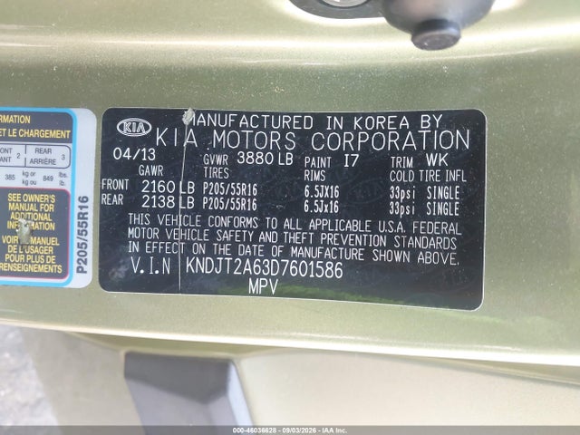 Aukcja sprzedaży 2013 Kia Soul +, vin: KNDJT2A63D7601586, numer aukcji: 46036628
