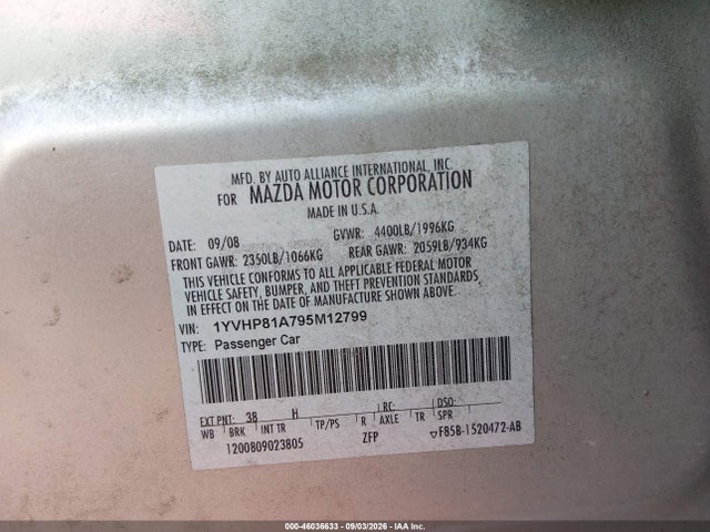 Aukcja sprzedaży 2009 Mazda Mazda6 I Sport, vin: 1YVHP81A795M12799, numer aukcji: 46036633