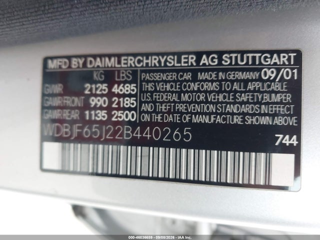 Продаж на аукціоні авто 2002 Mercedes-benz E 320 Special Edition, vin: WDBJF65J22B440265, номер лоту: 46036659