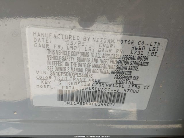 2023 Nissan Kicks Sr Xtronic Cvt მანქანა იყიდება აუქციონზე, vin: 3N1CP5DVXPL544078, აუქციონის ნომერი: 46036676