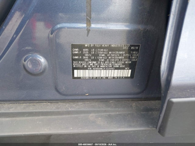 46036687 :رقم المزاد ، 4S4BSANC2F3334402 vin ، 2015 Subaru Outback 2.5i Limited مزاد بيع