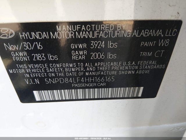 Auction sale of the 2017 Hyundai Elantra Value Edition, vin: 5NPD84LF4HH166165, lot number: 46036691