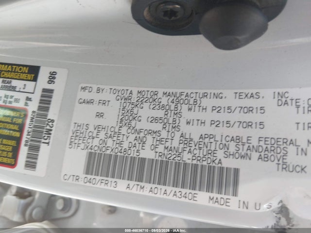 Aukcja sprzedaży 2015 Toyota Tacoma, vin: 5TFJX4CN0FX048015, numer aukcji: 46036710