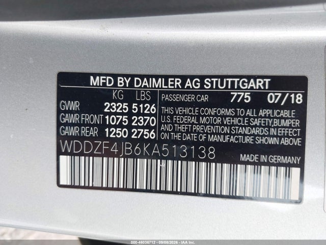 46036712 :رقم المزاد ، WDDZF4JB6KA513138 vin ، 2019 Mercedes-benz E 300 مزاد بيع