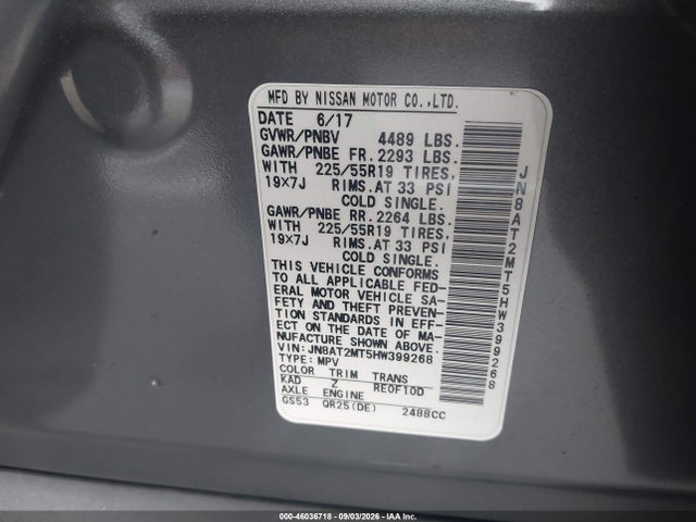 Nissan Rogue Sl 2017 JN8AT2MT5HW399268 Image 9