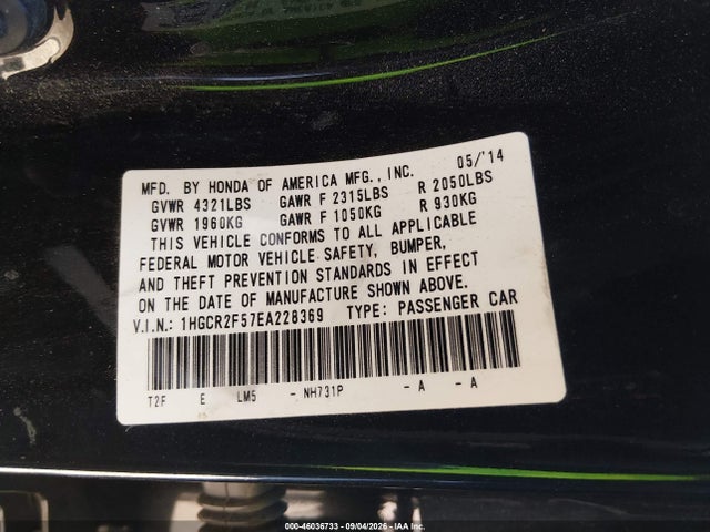 Honda Accord Sport 2014 1HGCR2F57EA228369 Image 9