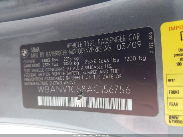 Aukcja sprzedaży 2010 Bmw 528i Xdrive, vin: WBANV1C58AC156756, numer aukcji: 46036832