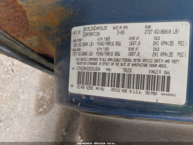 Продаж на аукціоні авто 2003 Dodge Dakota Sport/sxt, vin: 1D7HG38N33S261654, номер лоту: 46036835