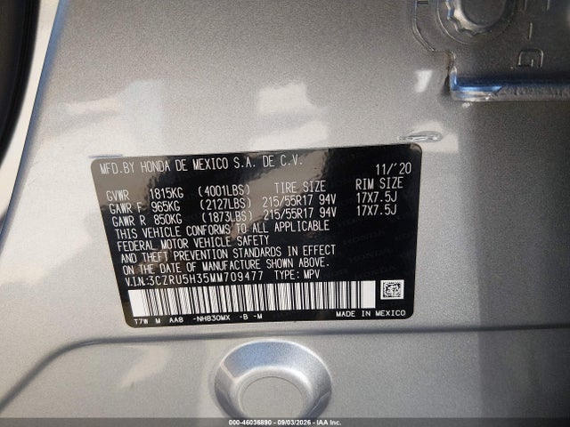3CZRU5H35MM709477 Honda Hr-v 2wd Lx