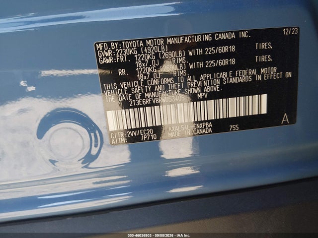 2024 Toyota Rav4 Hybrid Xse მანქანა იყიდება აუქციონზე, vin: 2T3E6RFV8RW053405, აუქციონის ნომერი: 46036903