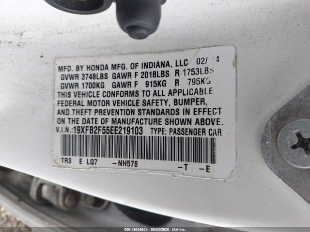 Aukcja sprzedaży 2014 Honda Civic Lx, vin: 19XFB2F55EE219103, numer aukcji: 46036924