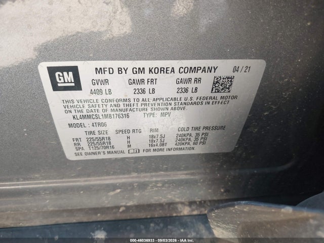 46036933 :رقم المزاد ، KL4MMCSL1MB176316 vin ، 2021 Buick Encore Gx Awd Preferred مزاد بيع