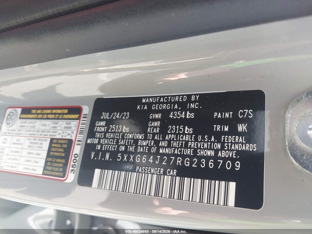 Aukcja sprzedaży 2024 Kia K5 Gt-line, vin: 5XXG64J27RG236709, numer aukcji: 46036950