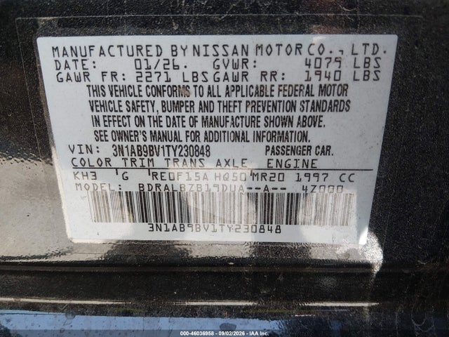 Продажа на аукционе авто 2026 Nissan Sentra S, vin: 3N1AB9BV1TY230848, номер лота: 46036958